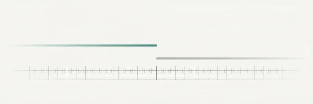 Two horizontal lines, one teal and one grey, approaching each other but meeting at different heights above a faint measurement grid