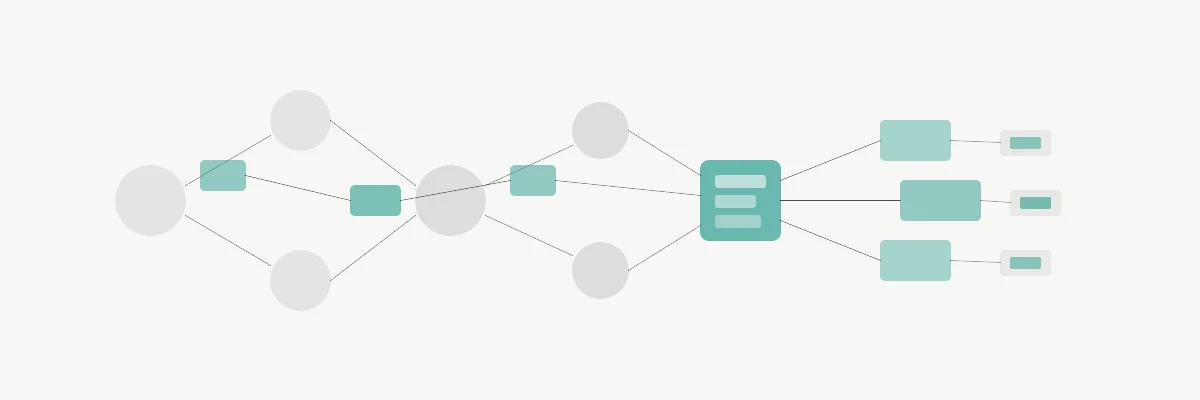 Abstract geometric forms representing interconnected supply chain nodes with AI agents