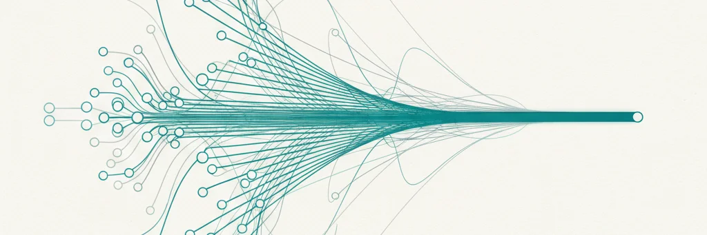 Multiple decision nodes converging toward a single strategic direction