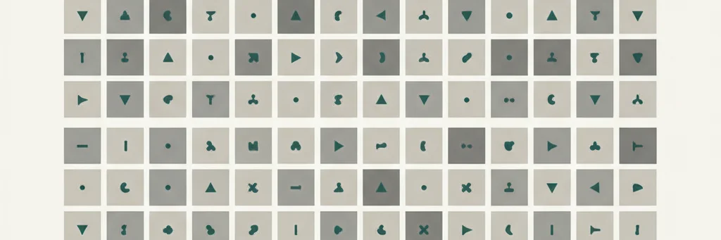 Grid of geometric shapes with internal elements facing the same direction but isolated