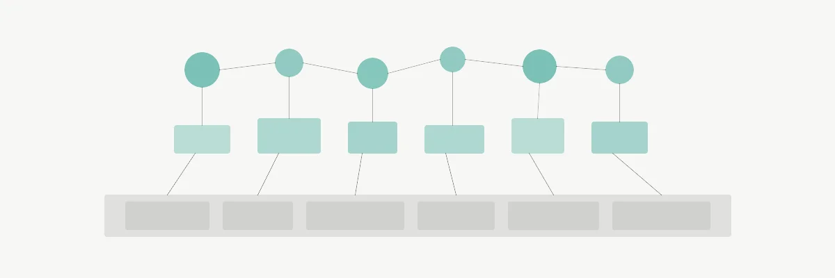 Abstract geometric layers representing modular data foundations with adaptive elements above