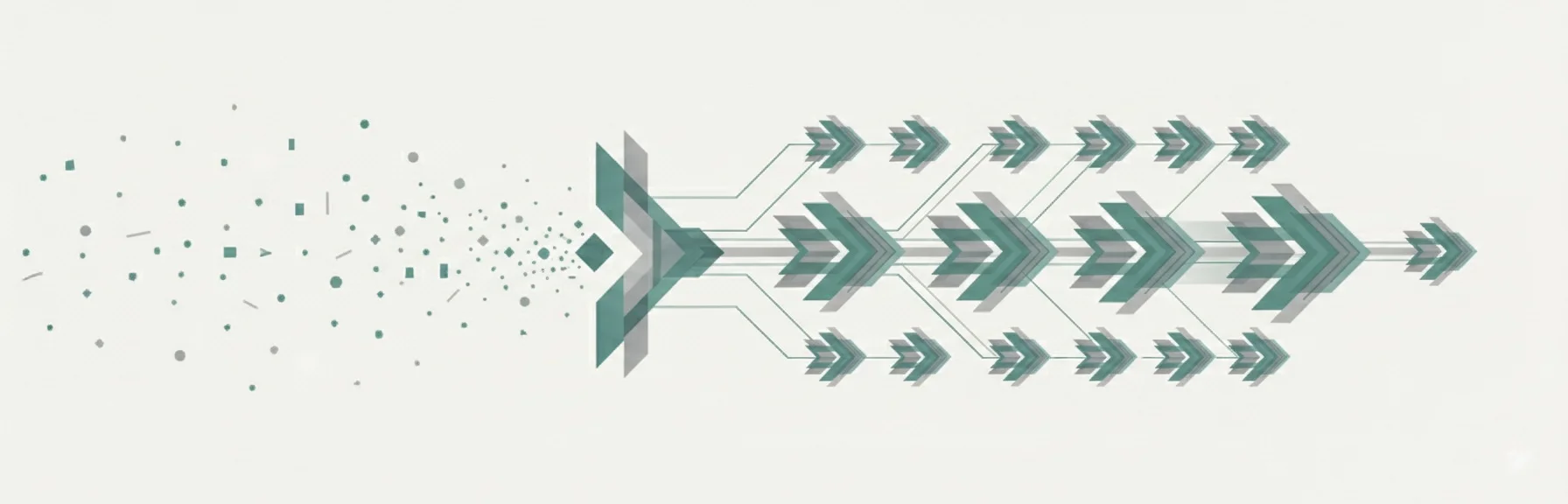 Abstract visualization of scattered data points converging into directional arrows, representing the shift from static context to compounding judgement