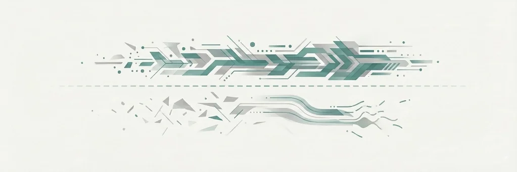 Two horizontal clusters of marks at different densities held in equilibrium by a faint dashed line running between them
